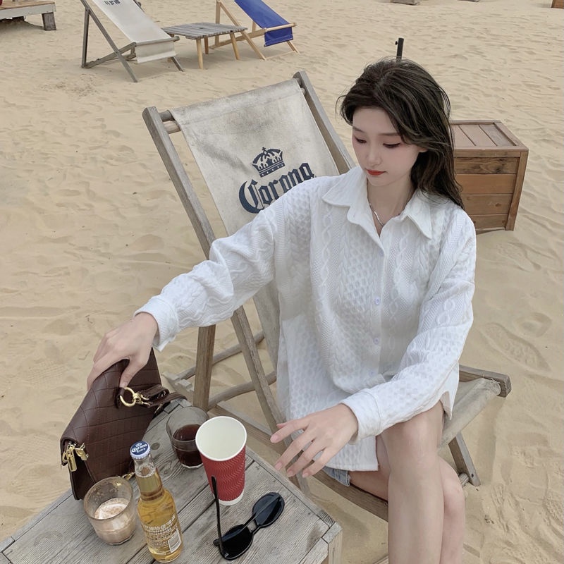 Áo Sơ Mi Trắng Tay Dài Dáng Rộng Cổ Bẻ Thời Trang Dành Cho Nữ