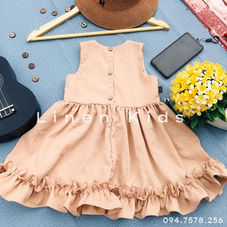M6 - Váy bé gái sát nách cài cúc trang trí, đuôi váy xếp tùng xinh xắn - hàng vải linen tốt cho da bé