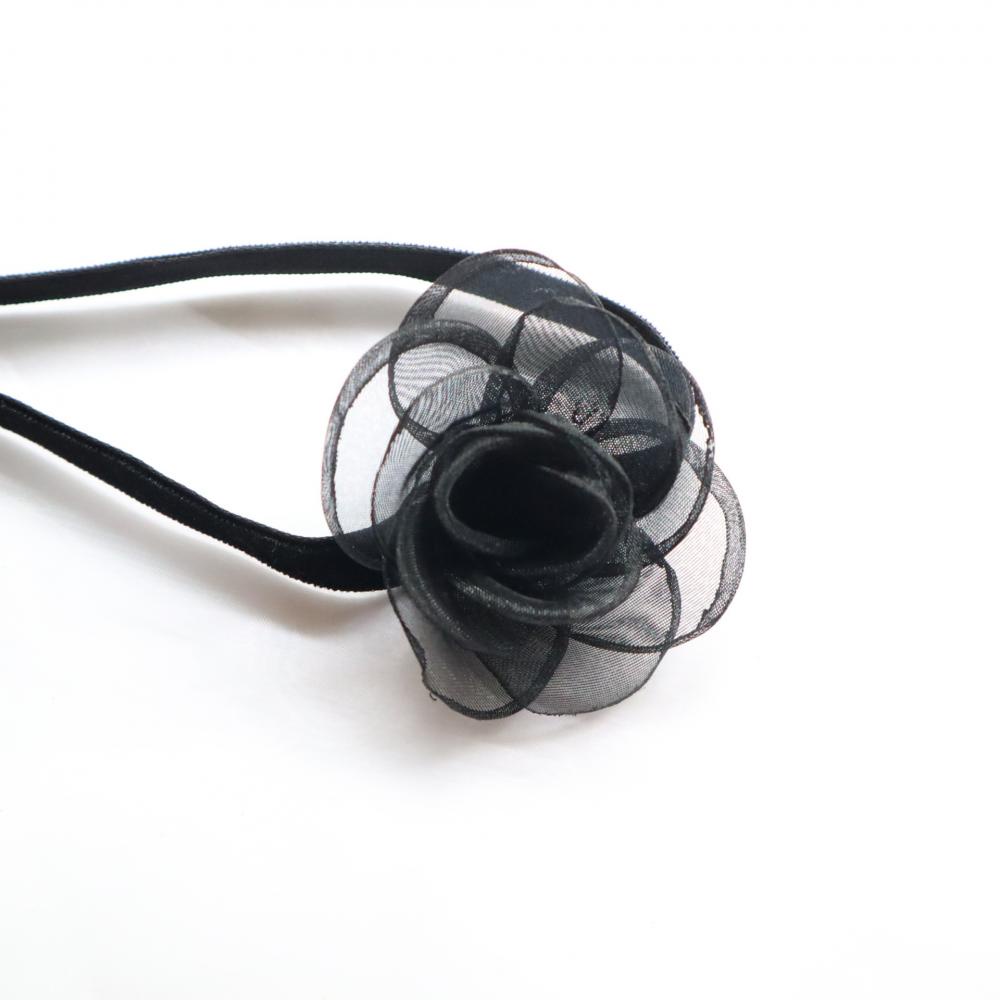 Vòng Cổ Choker Màu Đen Đính Nơ Hoa Trà Quyến Rũ