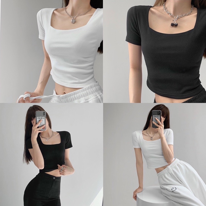 Áo croptop nữ cổ vuông basic phong cách ulzzang năng động