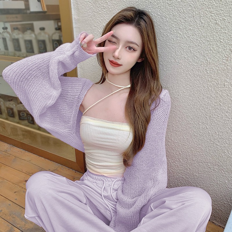 Áo Cardigan Dệt Kim Tay Dài Màu Sắc Trơn Phong Cách Hàn Quốc Cho Nữ