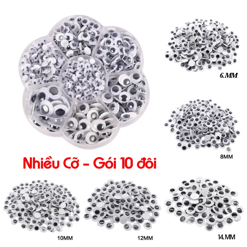 Mắt Thú Dán Có Tròng Nhiều Cỡ (Mắt Liếc)