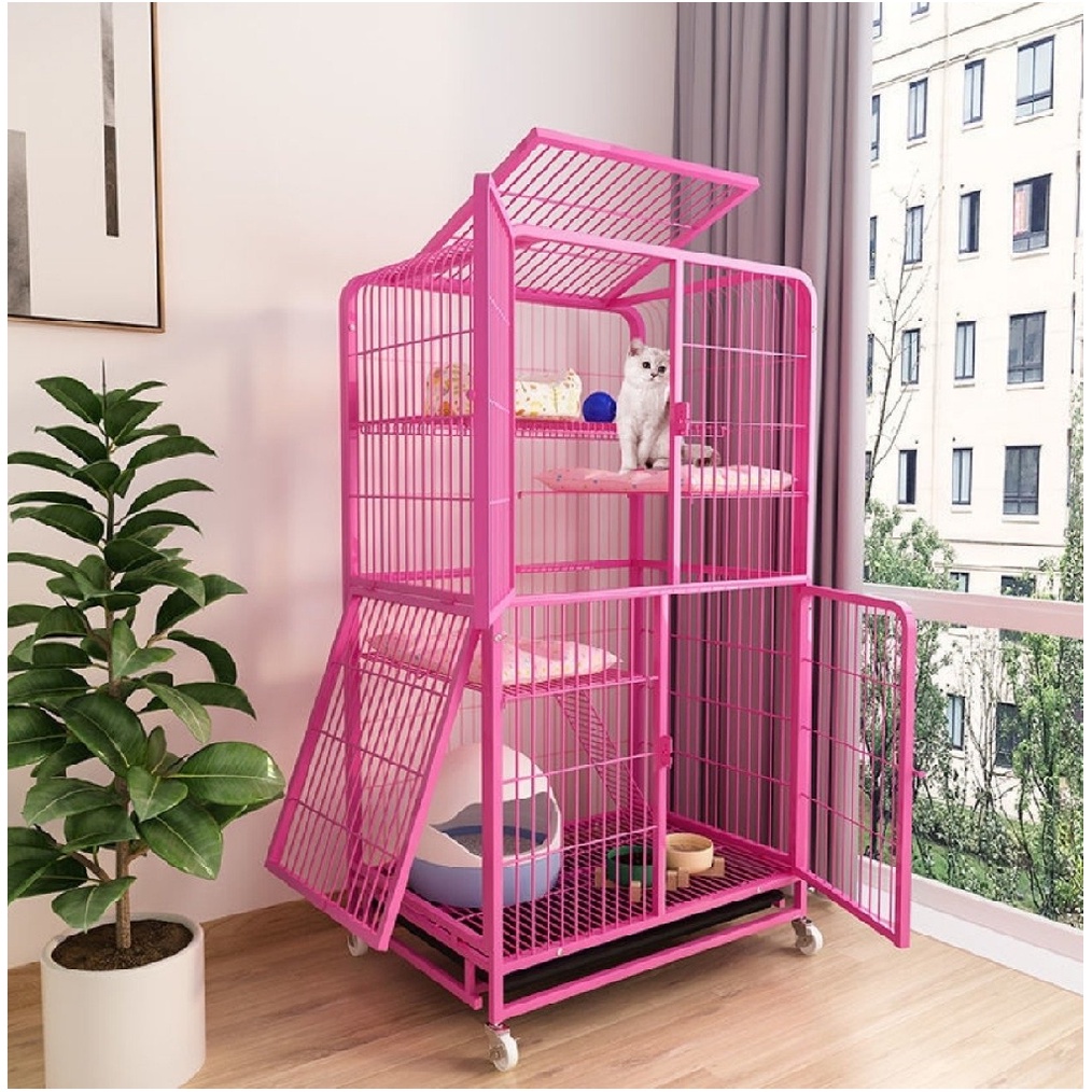 Chuồng 3 tầng cho mèo 156*78*54cm 3 màu đen trắng và hồng kèm hình thật shop chụp