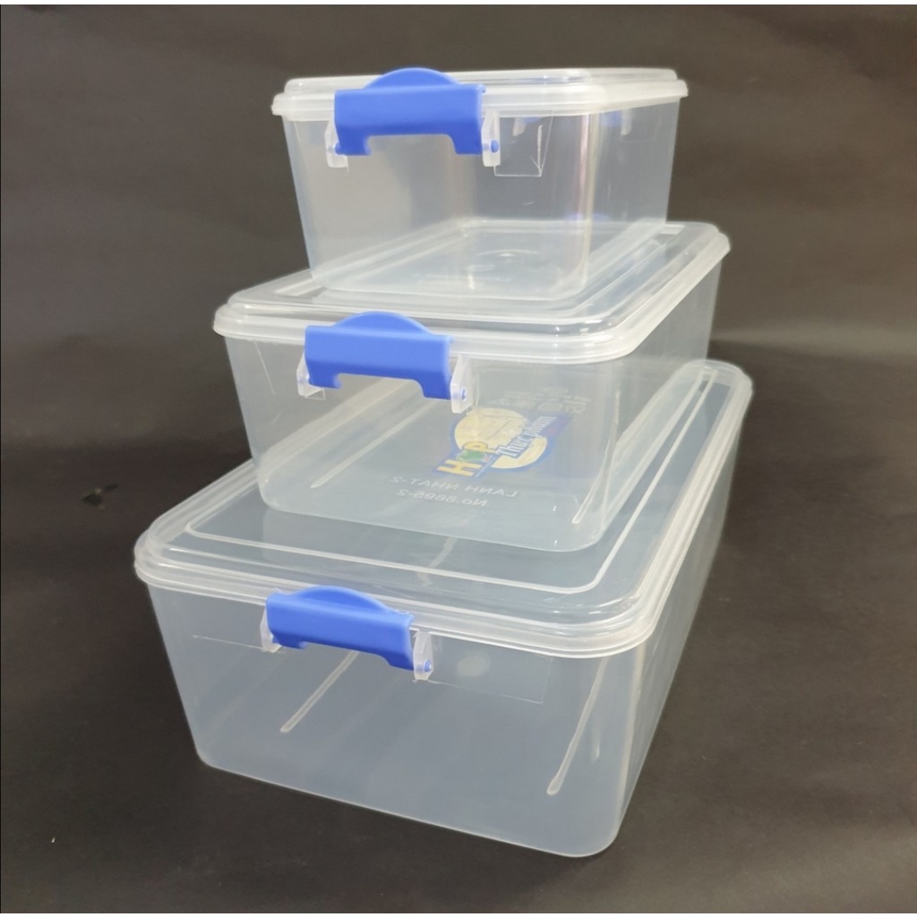 Bộ 3 hộp đựng thực phẩm nhựa Việt Nhật. kích thước: 20x14x9 cm. 18x12x7,5 cm 15,5x11x6 cm. Hộp bảo quản thức ăn