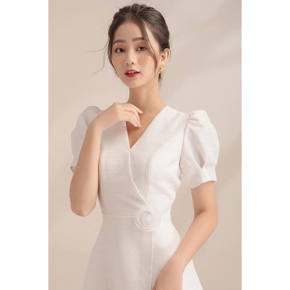 Đầm Xòe Đắp Chéo Cài Hoa Xưởng Thời Trang S&amp;M Sang Trọng, Nữ Tính, Giá Rẻ - GR380 (không có túi)