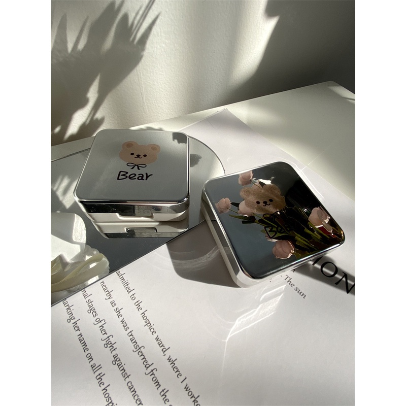 Khay Gương Tráng Gương Gấu Bear - Case Đựng Lens