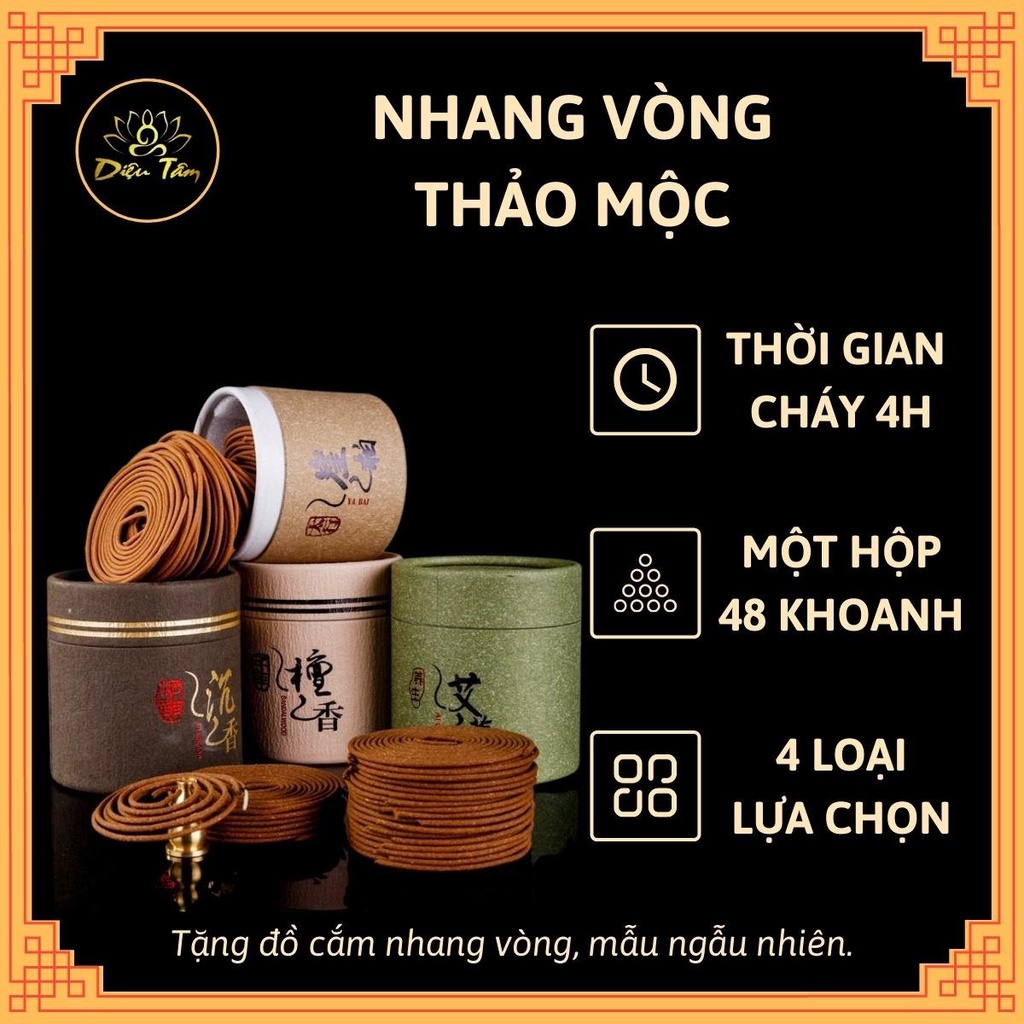 1 hộp 48 khoanh Nhang trầm vòng hương thảo mộc thơm đặc biệt - tặng cắm hương