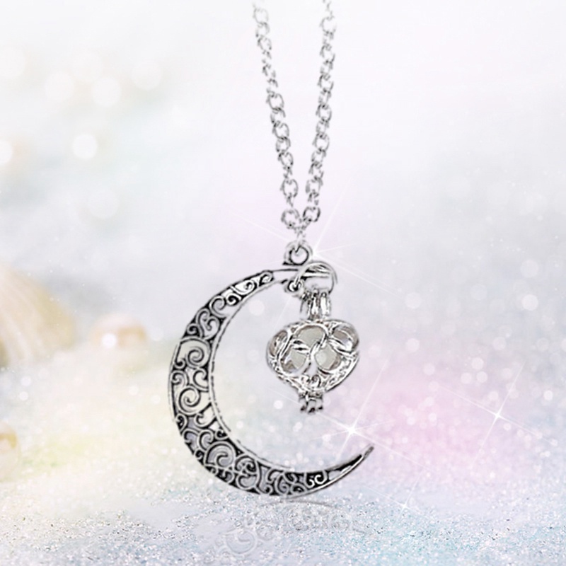 flowersqueen Vòng cổ Mạ Bạc Mặt Trăng Khuyết Phát Sáng Trong Đêm