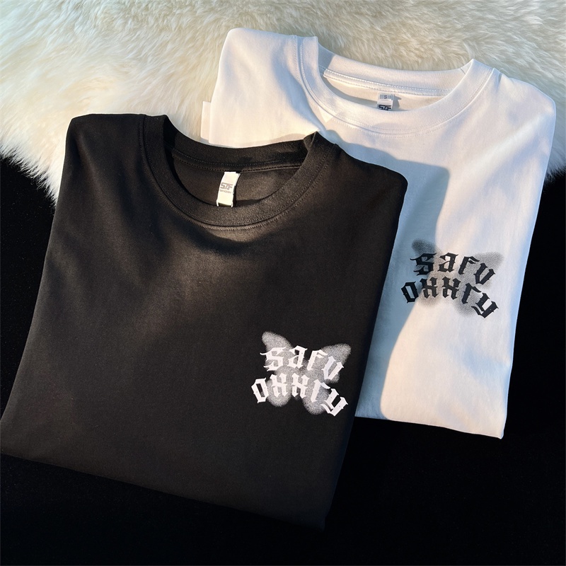 Áo Thun Tay Ngắn Dáng Rộng In Hình Bướm Khói Kiểu Đường Phố Mỹ Cá Tính Cho Nữ