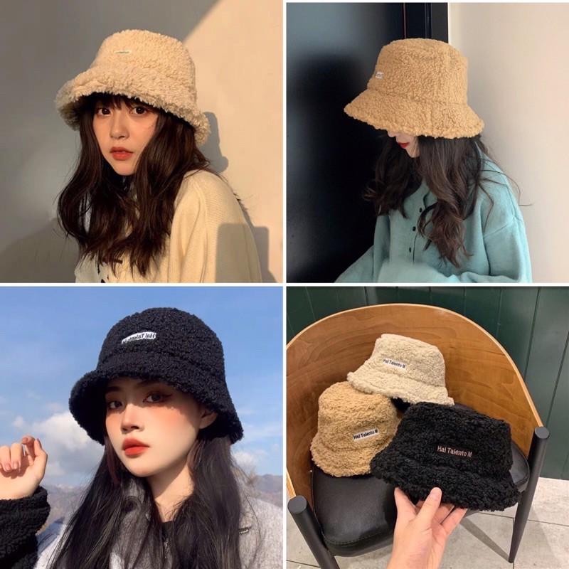 Nón Bucket Nữ Vành Tròn 1 Lớp Lông Cừu Thời Trang, Mũ Tai Bèo Len Hai TalentoM BL135