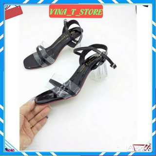 Giày sandal trong suốt quai ngang đế vuông cao 5p