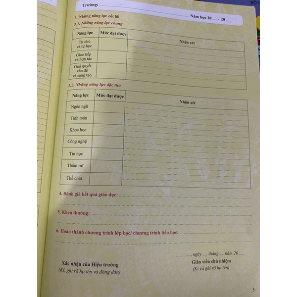 Học Bạ Tiểu Học Thông Tư 27/2020