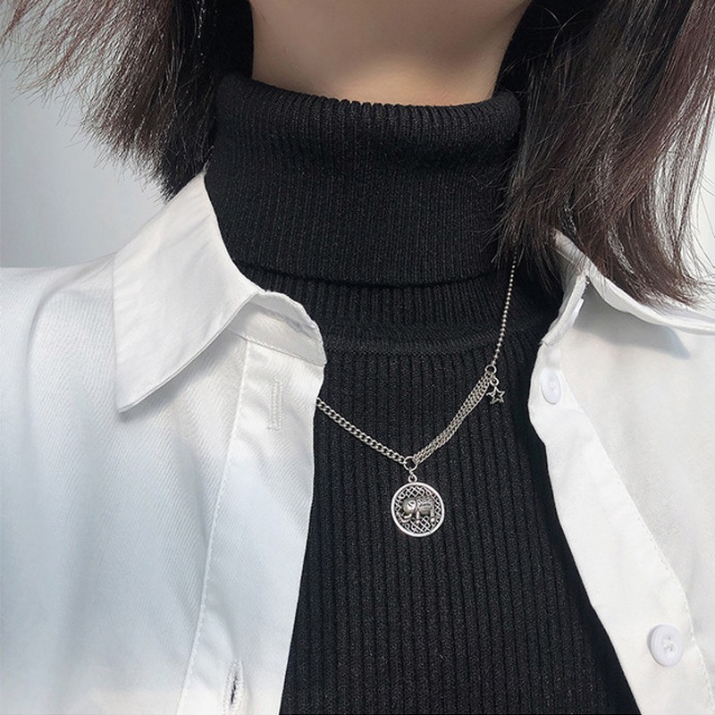 Vòng Cổ Sợi Xích Mặt Cười Phối Mặt Tròn Hình Voi Phong Cách Harajuku Cổ Điển Cho Nữ