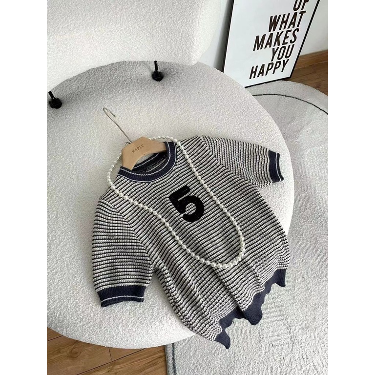 Áo Sweater Tay Ngắn Họa Tiết Kẻ Sọc Thiết Kế Mới Thời Trang Mùa Xuân Hè Cho Nữ