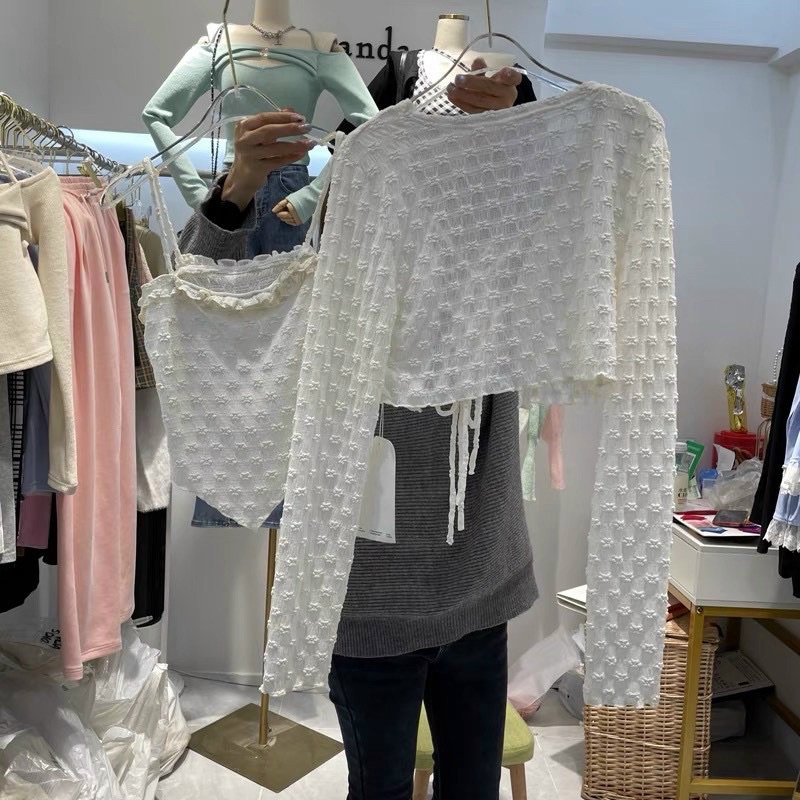 Sét áo hai dây vạt chéo kèm áo cardigan mỏng - Hàng có sẵn