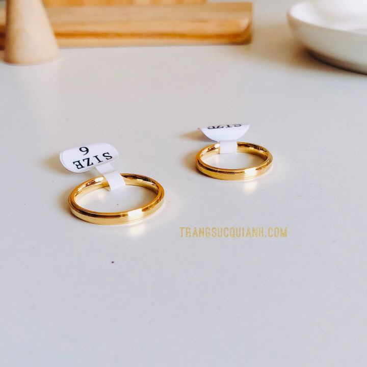 Nhẫn Ngón Út_Nhẫn Titan_ Nhẫn Cặp Màu Vàng Viền Ngoài