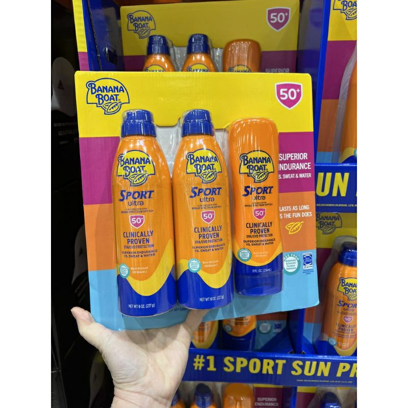 [ Date 4/2025] Bình xịt/ kem chống nắng thể thao chống nước Banana Boat Sport
