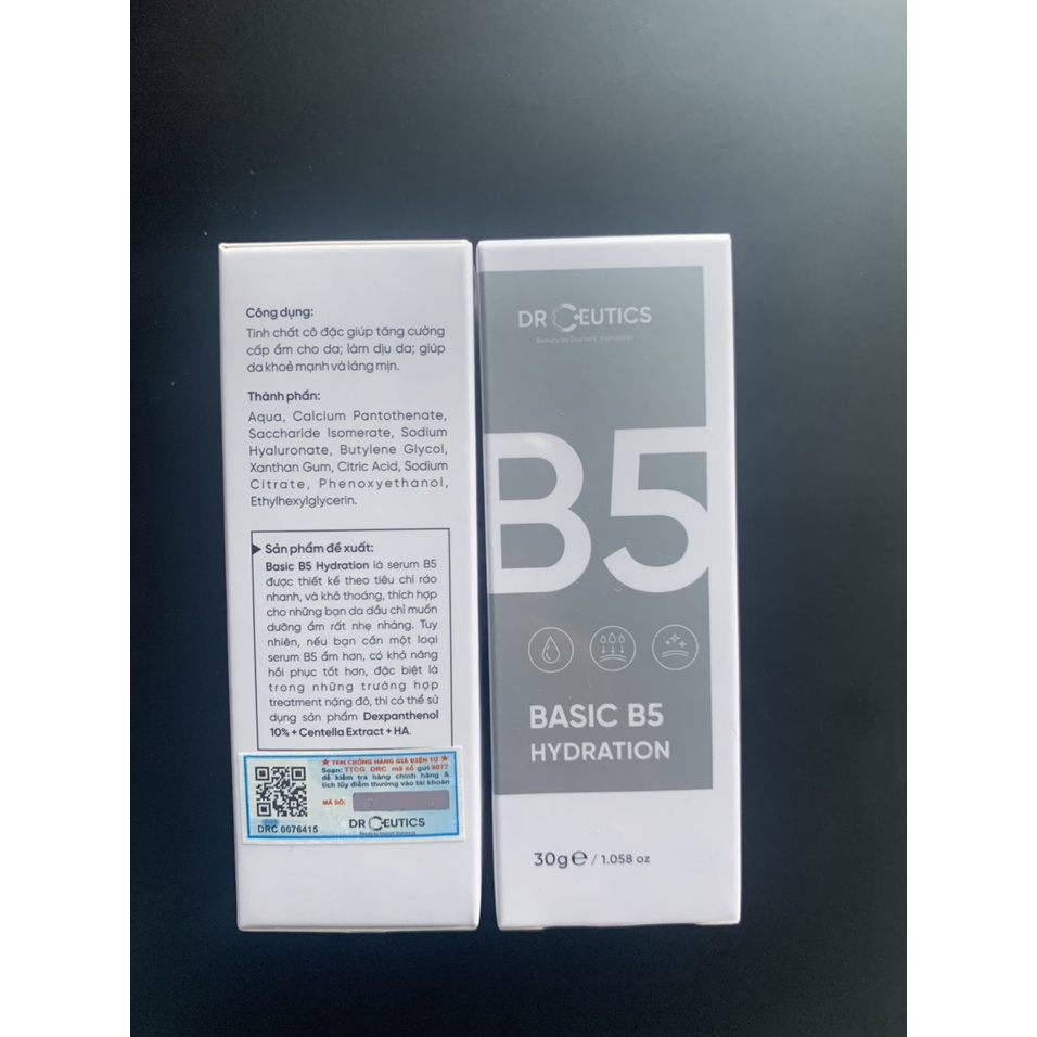 Tinh Chất B5 Basic Hydration 5% DrCeutics Cho Da Dầu Mụn (30ml)