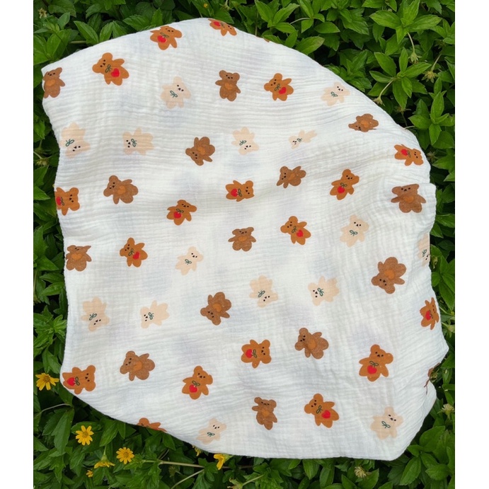 vải xô muslin cao cấp 2 lớp siêu mềm mịn gấu nâu trái tim