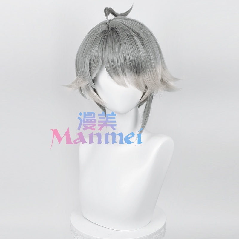 Tóc Giả Manmei Genshin Va Chạm Al Haitham Dài 30cm Màu Xám Bằng Sợi Tổng Hợp Chịu Nhiệt Dùng Để Hóa