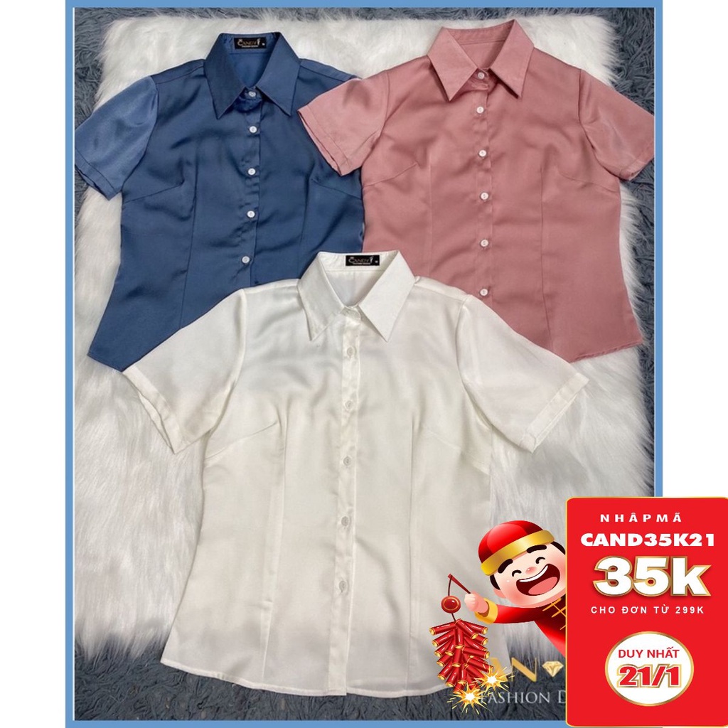 Áo Sơ Mi Nữ Ngắn Tay Cổ Đức Có Chiết Eo Chất Lụa Mềm Mát A431  - Candy Fashion