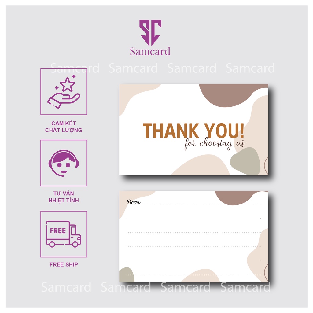 Card cảm ơn, thank you card, mặt sau trống cho khách tự viết lời cảm ơn