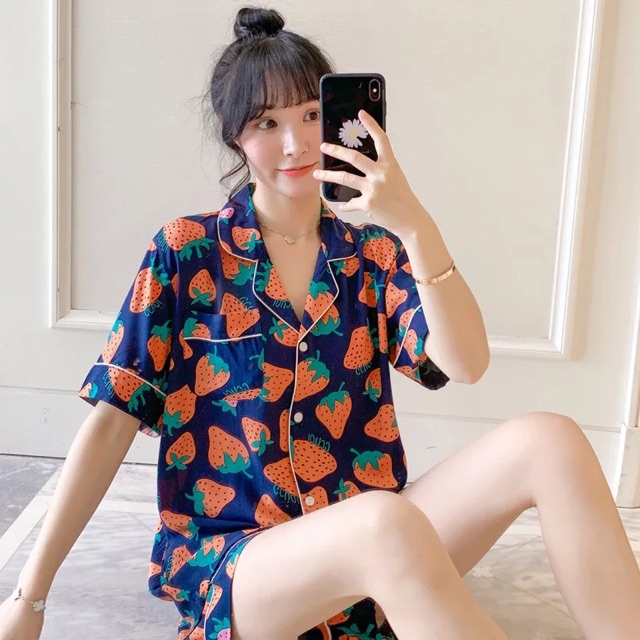 Pijama lanh lụa mặc nhà  pijama sau sinh  [tay ngắn - quần đùi ]