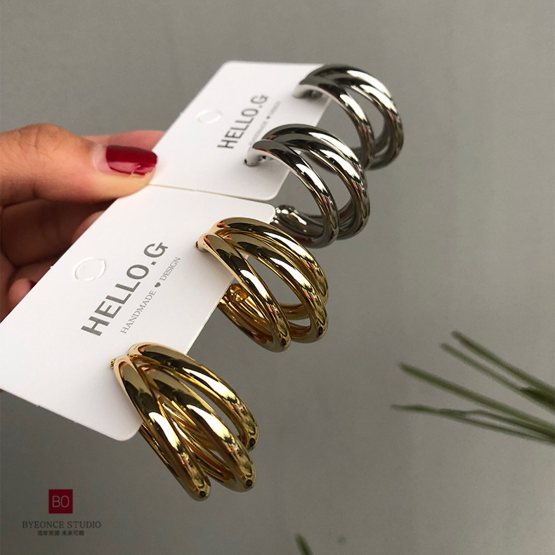 Khuyên Tai Kim Loại Nhiều Lớp Phong Cách Âu Mỹ Đơn Giản