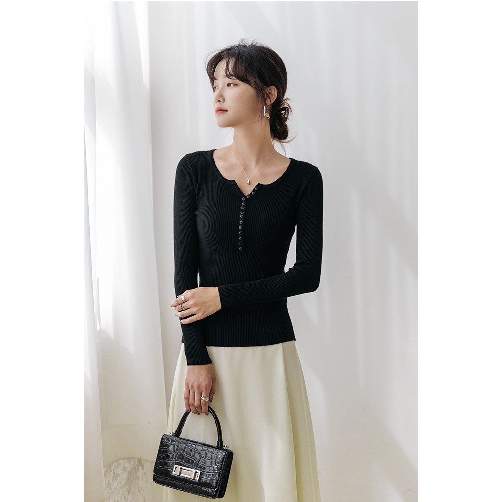 Áo len đan dệt kim tay dài dáng ôm freesize phong cách Hàn Quốc trẻ trung cho nữ | BigBuy360 - bigbuy360.vn