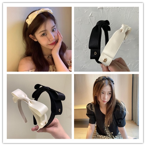 Băng Đô Thắt Nơ Màu Trắng Đen Phong Cách Hàn Quốc Thanh Lịch Cho Nữ