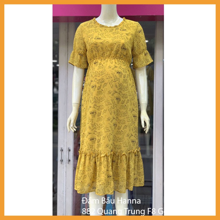 [HANNA] Đầm bầu công sở fom dài voan 2 lớp thoáng mát mùa hè không nhăn có 2 túi bên sườn có size 80kg