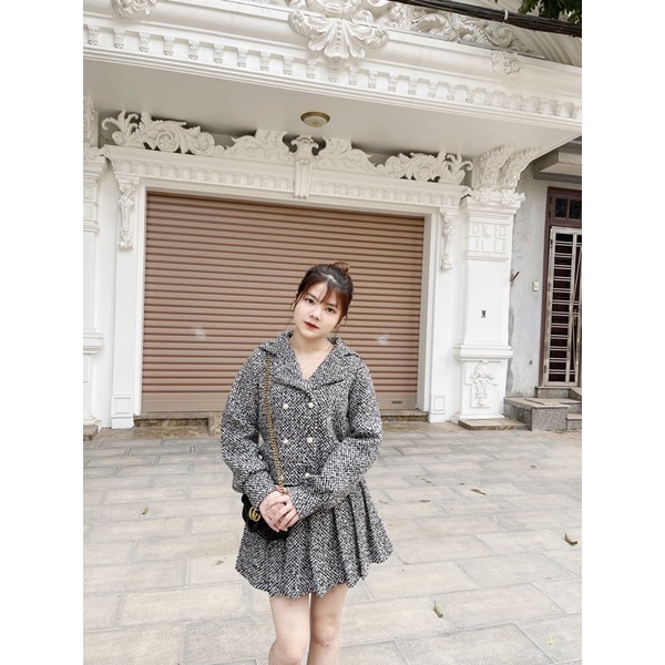 Set dạ tiêu khuy ngọc mix chân váy xếp ly ( kèm ảnh thật ) | BigBuy360 - bigbuy360.vn