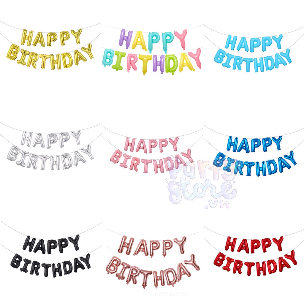 Bóng chữ Happy Birthday màu vàng, bạc, hồng pastel, xanh, rose gold, nhiều màu, trang trí sinh nhật cho bé và người lớn
