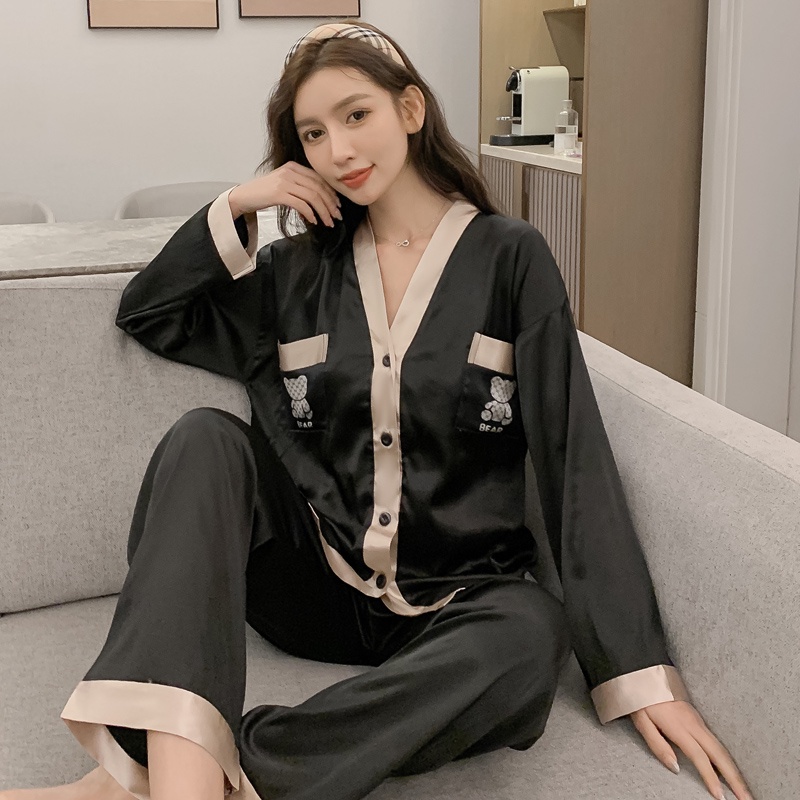 Bộ Đồ Ngủ Lụa Satin Tay Dài Thời Trang Hàn Quốc Dành Cho Nữ Size M-5XL