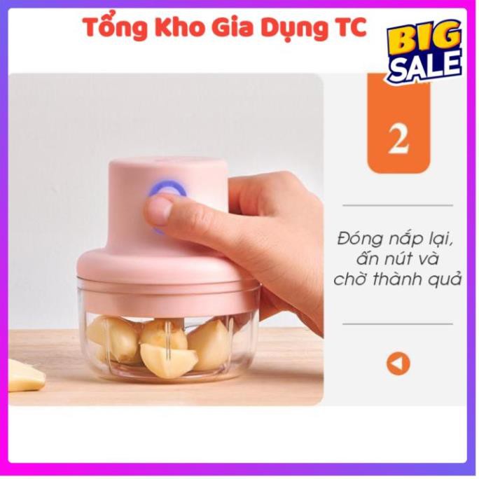 Máy xay đa năng mini cầm tay xay thịt gia vị tỏi ớt rau củ kèm dây sạc dung tích 250ml