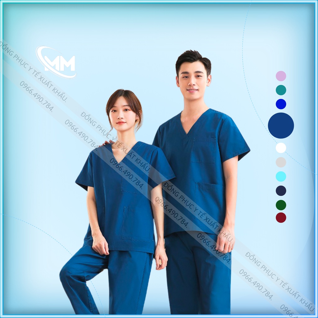 Bộ Scrubs Xanh Sẫm, Blouse Bác sỹ, Phẫu Thuật, Spa, Đông Phục Y Tế Cao Cấp