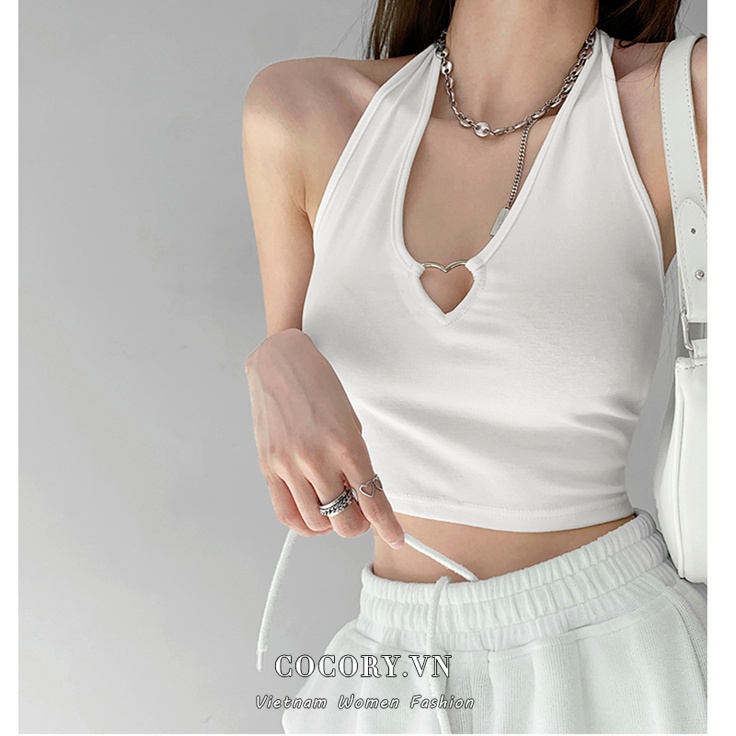 Cocory vn Áo Hai Dây Họa Tiết Trái Tim Kim Loại Quyến Rũ Thời Trang Cho Nữ