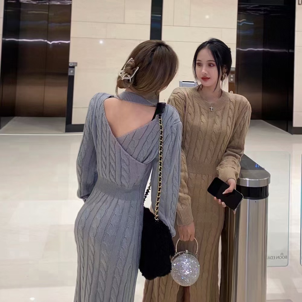 DUNEA Đầm Sweater Cổ Tròn Thiết Kế Xinh Xắn Cho Nữ