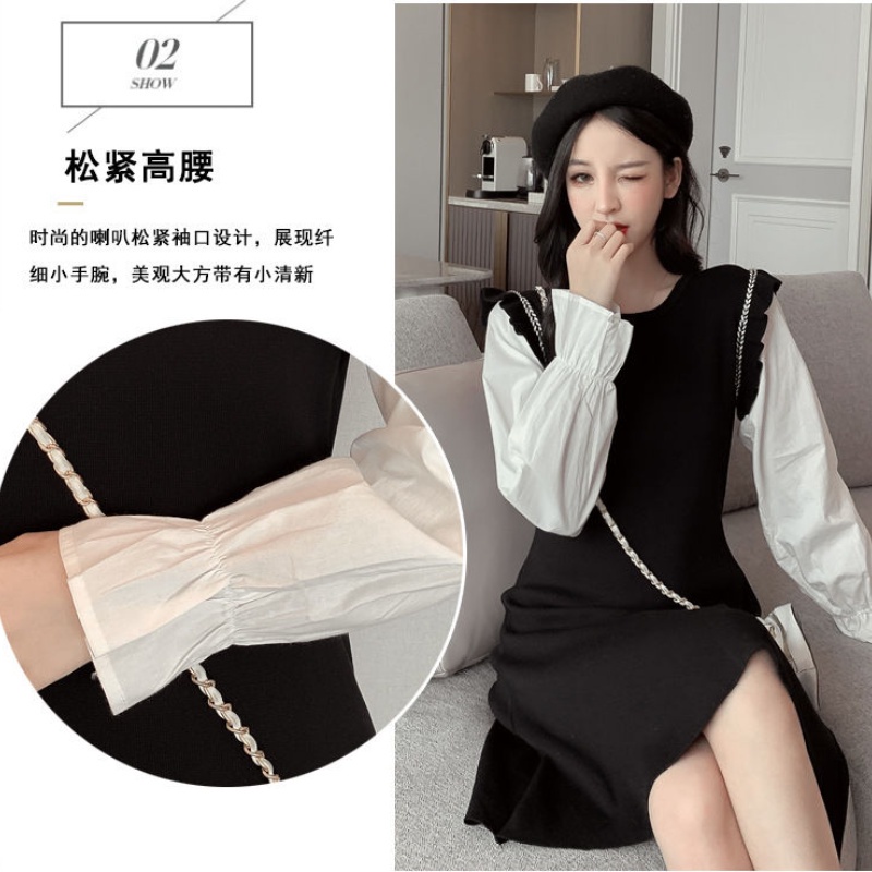 Đầm tay loe phong cách mùa thu Hàn Quốc thanh lịch cho nữ