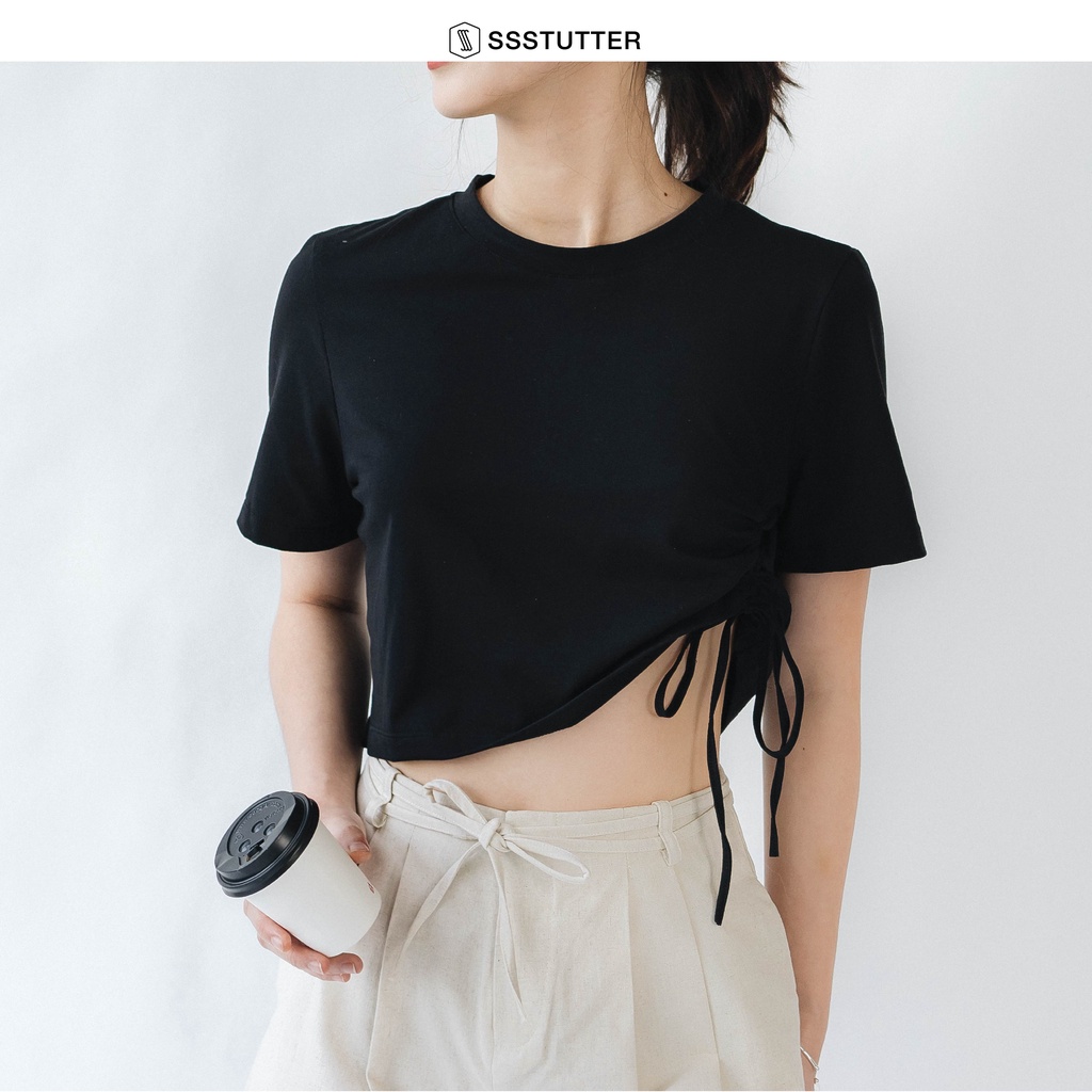 Quần short nữ SSSTUTTER chất linen thoáng mát đai thắt nơ self-tie shorts