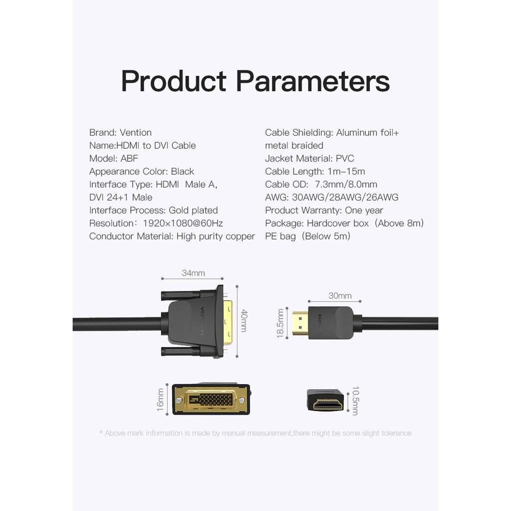 Converter - Cáp chuyển đổi HDMI to DVI Vention ( Có thể chạy đảo chiều )