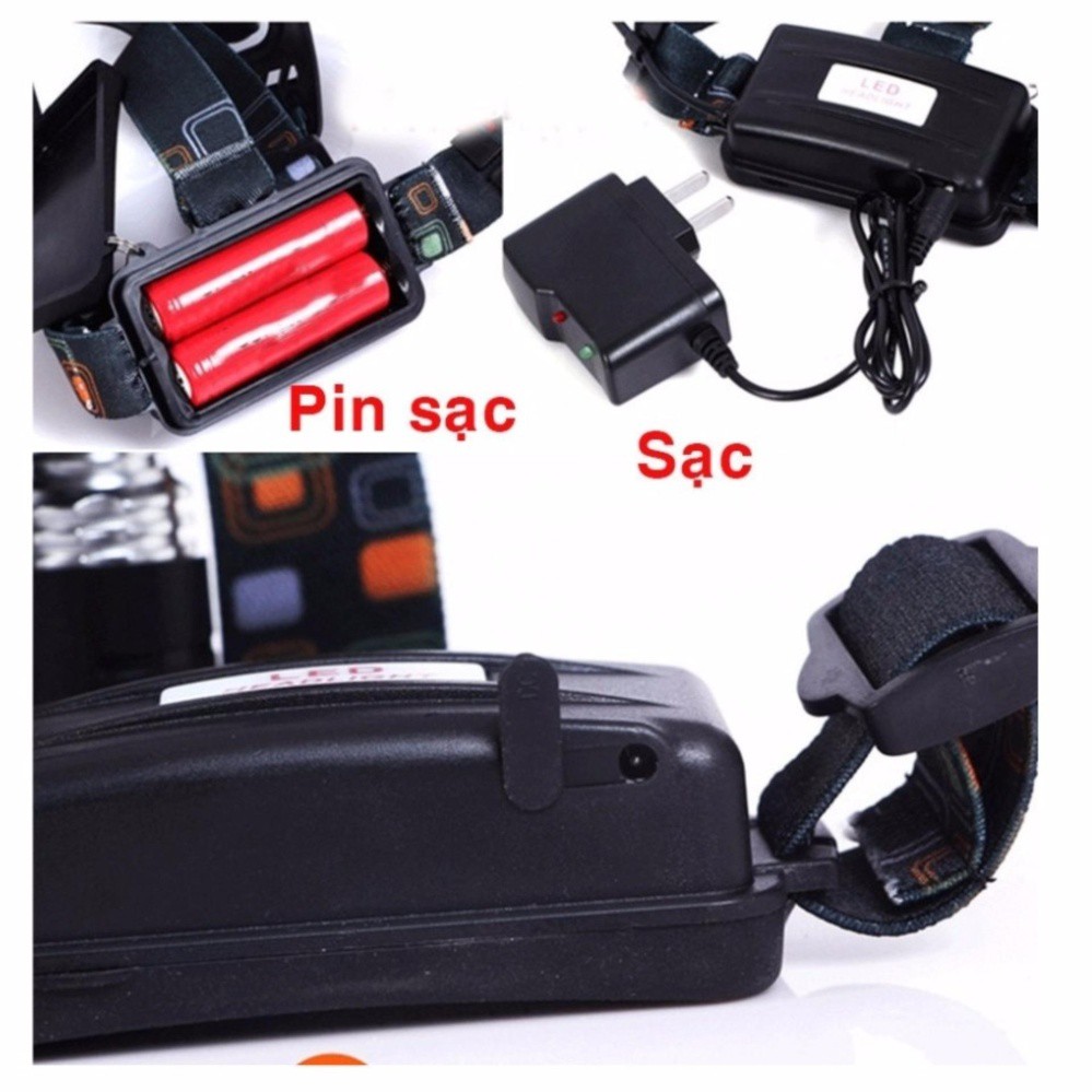 Đèn pin đội đầu 3 bóng siêu sáng 4 chế độ sáng