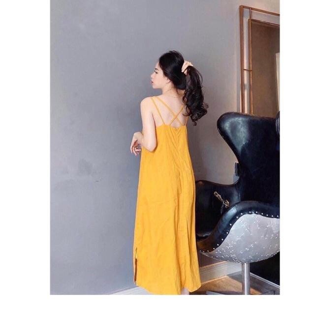 [HOTREND] váy đũi 2 dây đi biến- chất đũi xước xinh xắn- 3 màu vàng, đen, tím | BigBuy360 - bigbuy360.vn