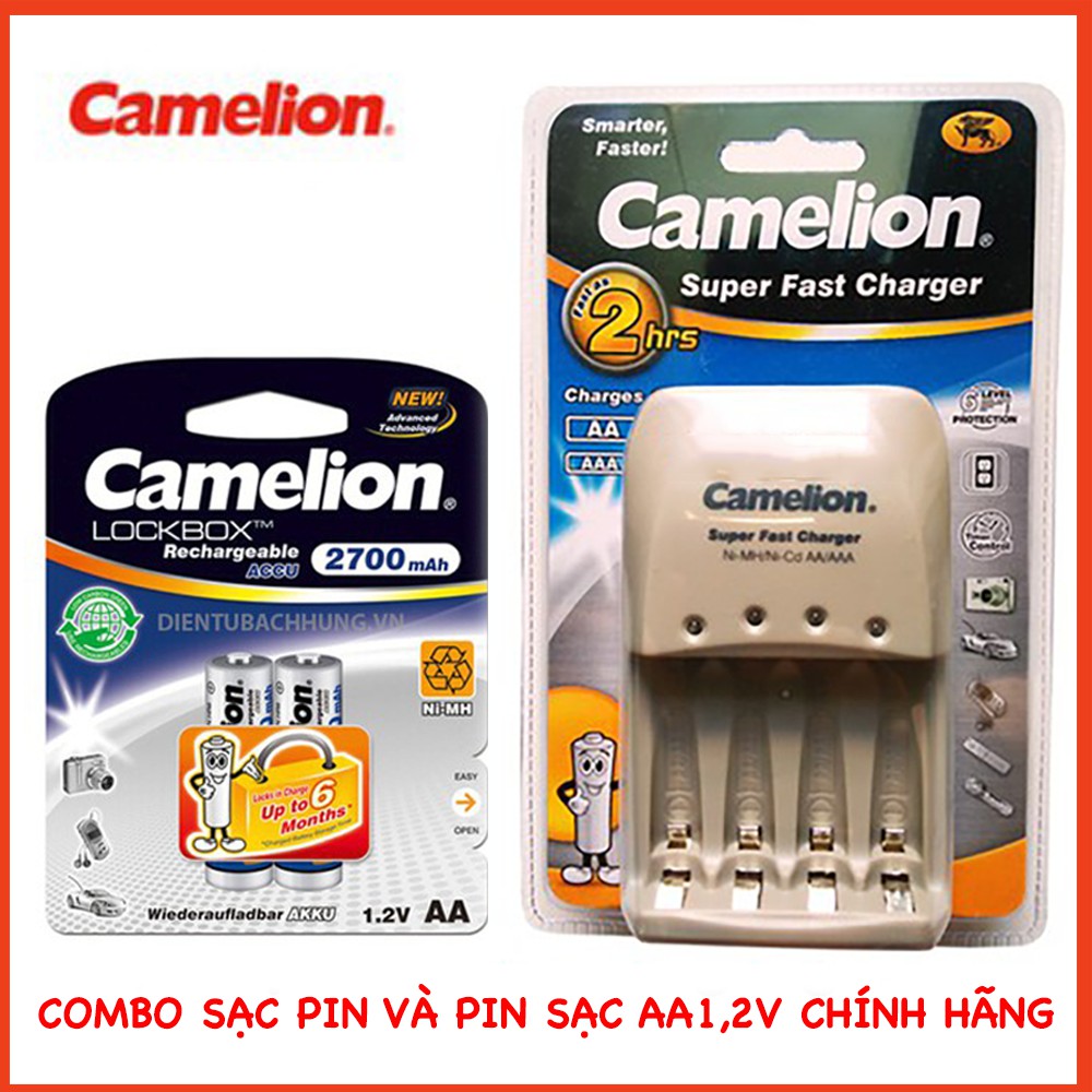 COMBO SẠC PIN VÀ PIN CAMELION ( 1 sạc + 4 pin 1,2V AA).