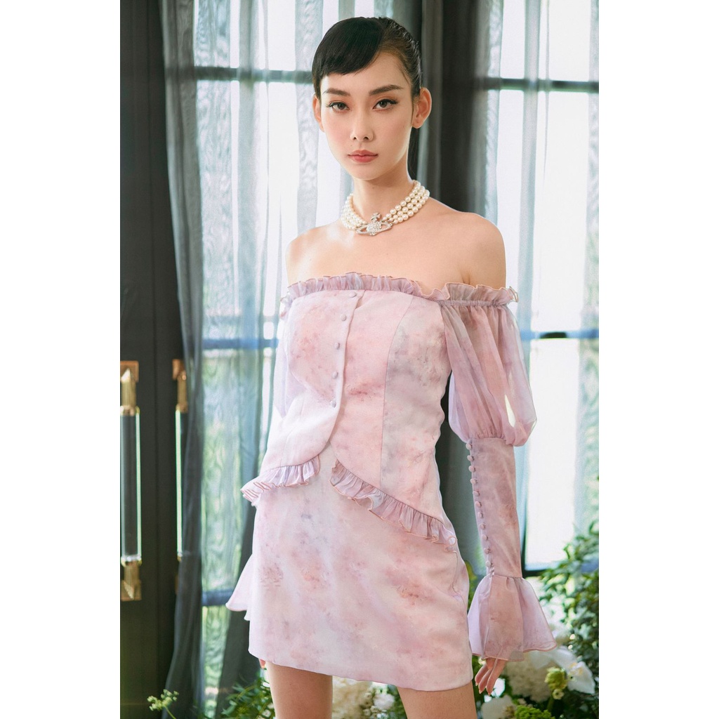 Achelois - Váy trễ vai dài tay cách điệu - La La Bonne Chiffon dress