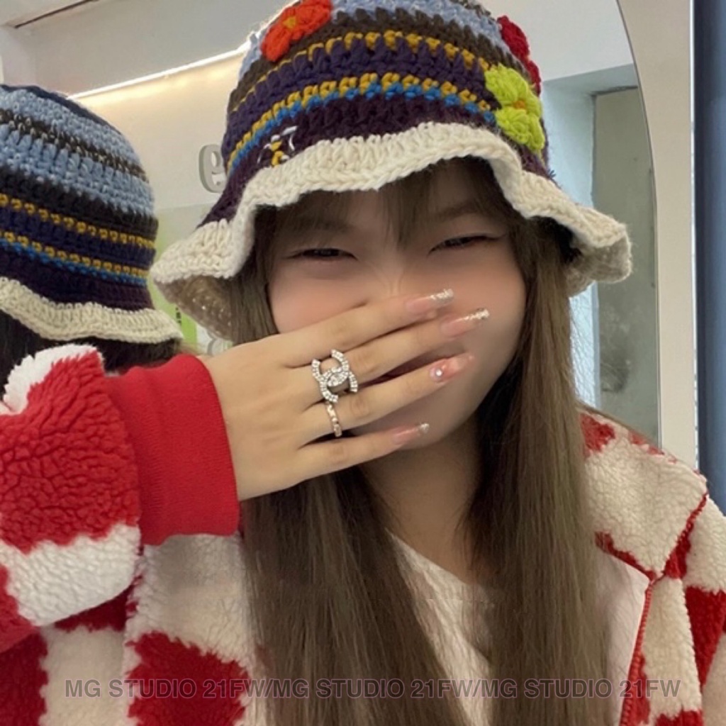 Nón xô MG STUDIO họa tiết hình hoa tự làm thủ công