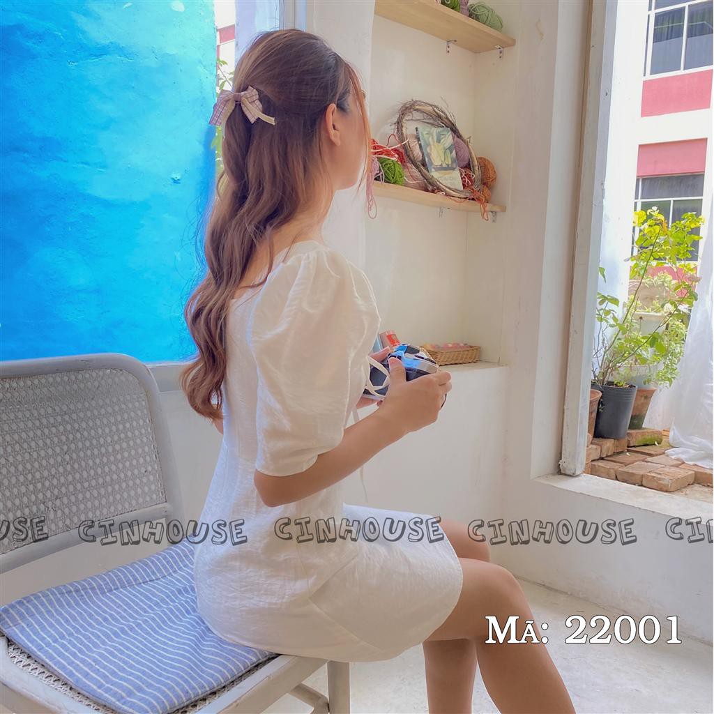 Đầm Cổ vuông dây đan ngực mắt cáo 22001