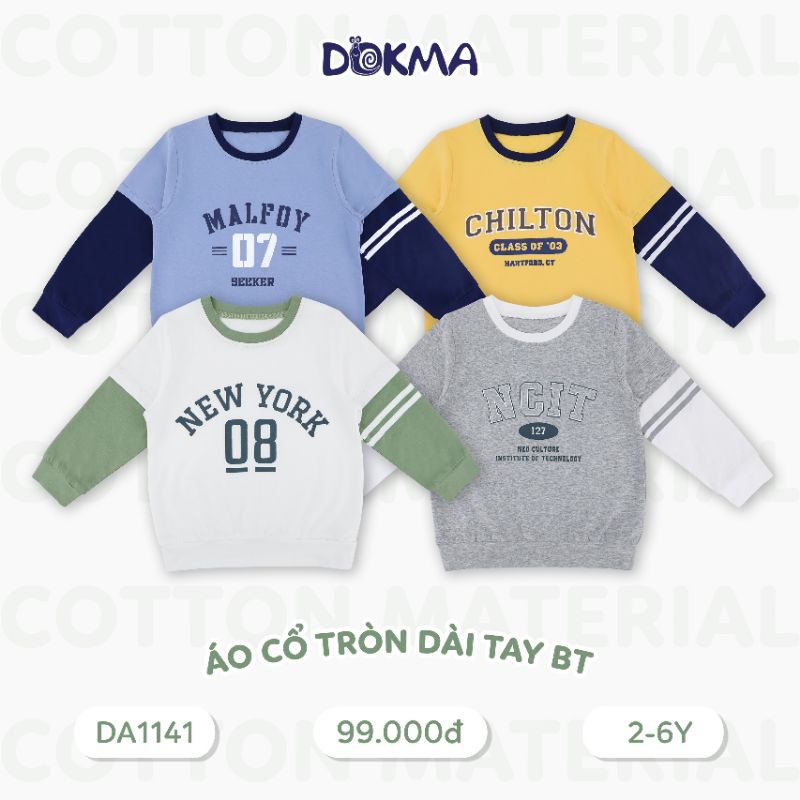 Dokma - Áo dài tay cổ tròn dáng thể thao cho bé trai từ 2 tuổi đển 6 tuổi