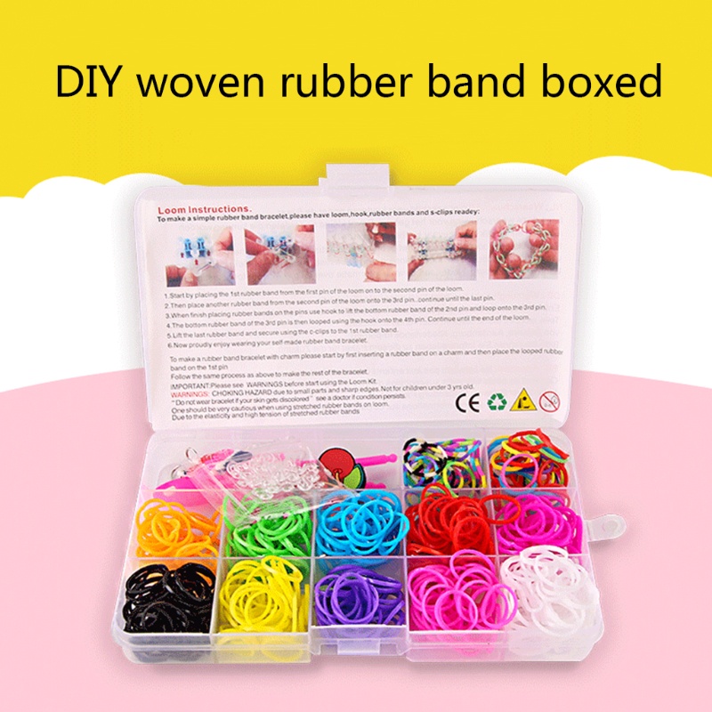 Bộ 480 Dây Thun Bện 15 Ô Màu Cầu Vồng Làm Vòng Tay Thủ Công DIY Cho Bé