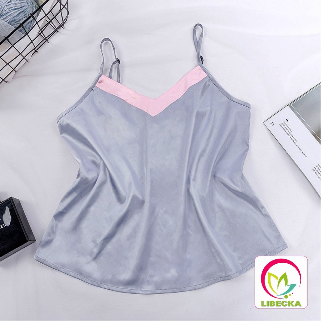 Bộ đồ ngủ Pijama nữ đẹp dễ thương quần đùi cộc áo hai dây viền hồng ngọt ngào chất liệu Satin cao cấp LIBECKA BDN02